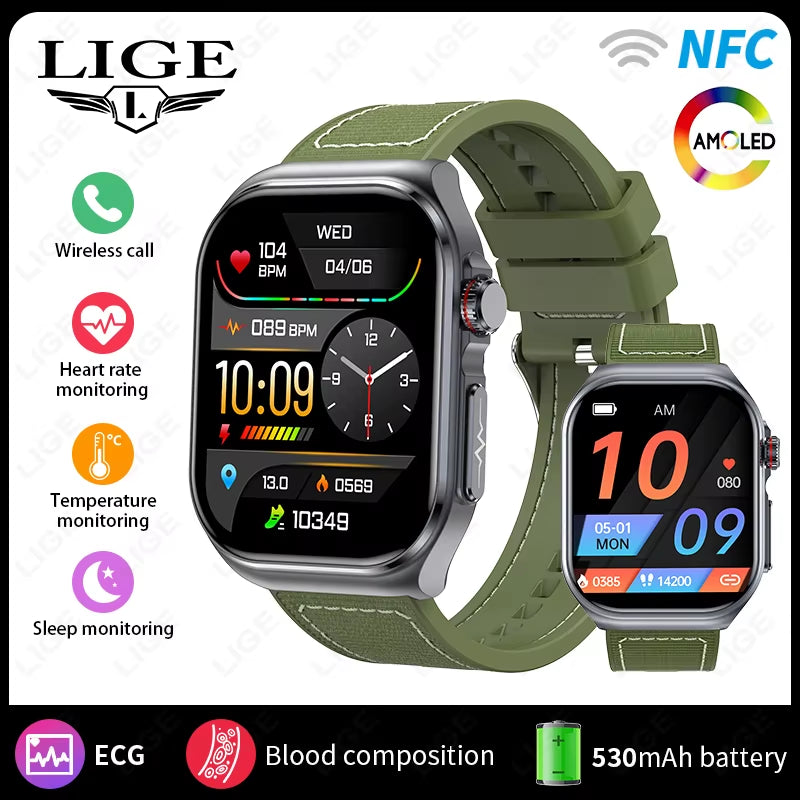 AMOLED Smart Watch ET585 Men ECG Blood Compositoin Health Monitoring Bluetooth Call Women Sports Fitness Tracker Smartwatch