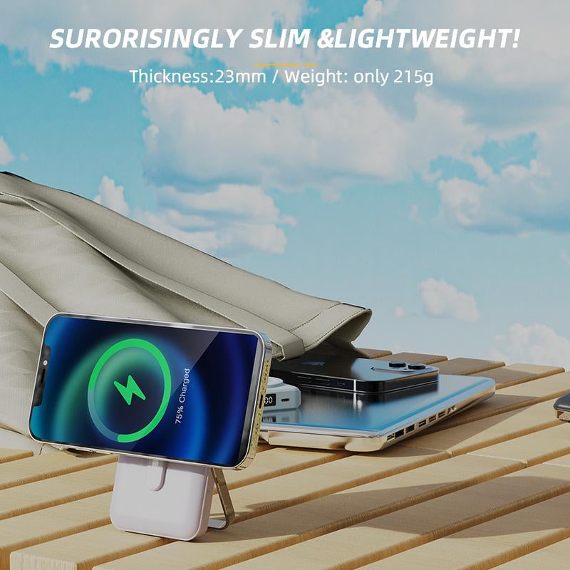 Spring Sale Magnetic Wireless Portable Charger, Foldable 5000Mah Battery Pack with USB-C Cable for Iphone 16/15/14/13/Pro/Mini/Promax, Fast Charging Source. Easter Gift 2025