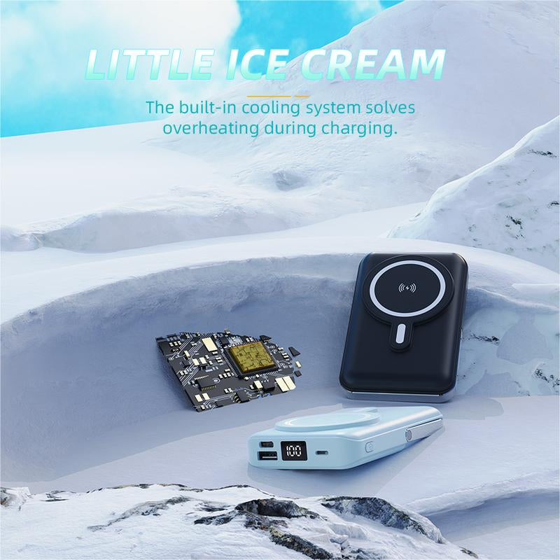 Spring Sale Magnetic Wireless Portable Charger, Foldable 5000Mah Battery Pack with USB-C Cable for Iphone 16/15/14/13/Pro/Mini/Promax, Fast Charging Source. Easter Gift 2025