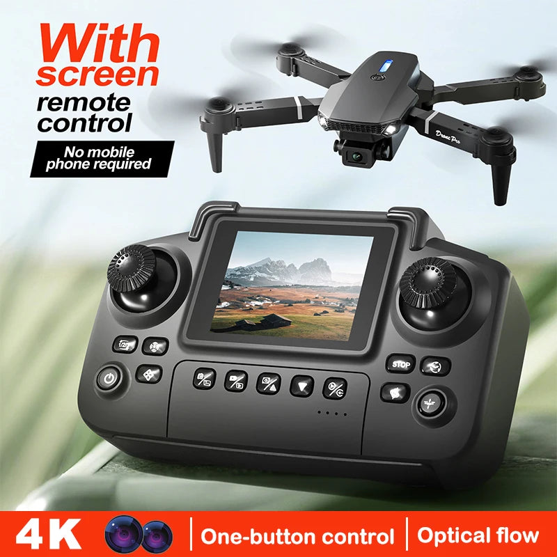 New E88 Drone Remote Control with Screen 4K Dual Camera Optical Flow Localization 2.4G RC Quadcopter One-Button Take-Off Drones