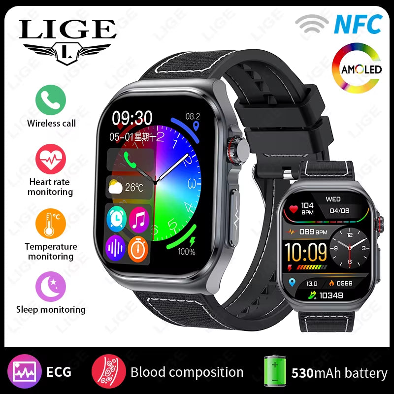 AMOLED Smart Watch ET585 Men ECG Blood Compositoin Health Monitoring Bluetooth Call Women Sports Fitness Tracker Smartwatch