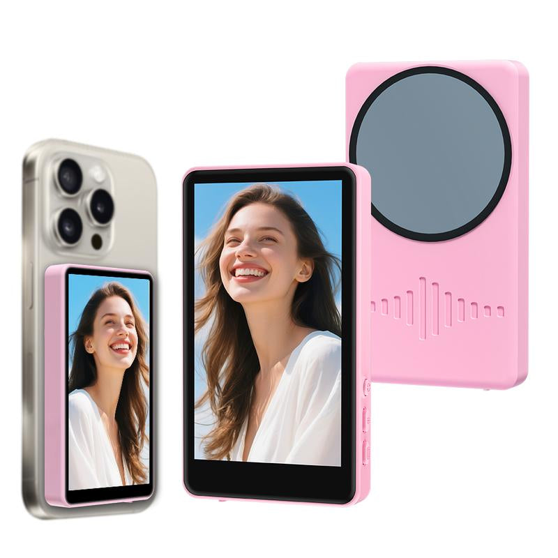 Portable Selfie Monitor Screen Iphone with Fill Light, Magnetic Vlog Live Streaming Screen, 4.3-Inch Upgraded Large Screen,1080P Rear Camera Selfie Monitor for Recording & Vlog Comes with Built-In Sound Synchronization.