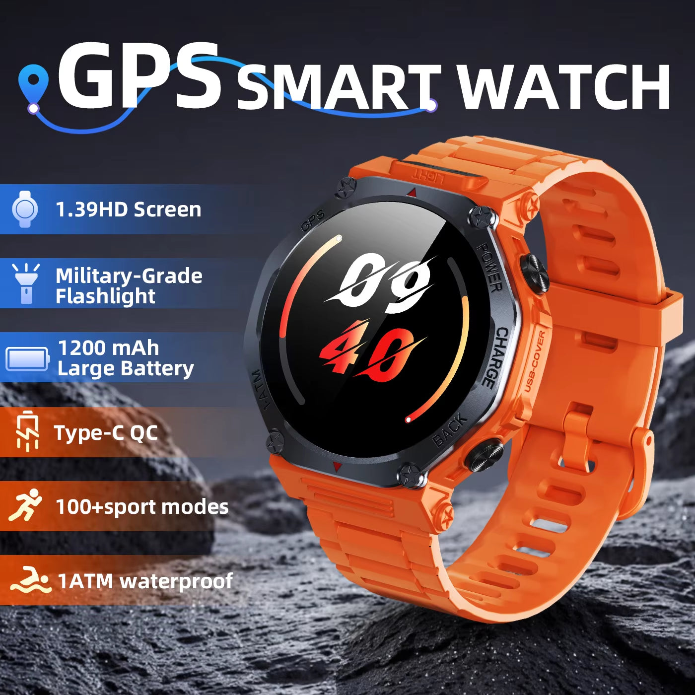 NEW T-Rex 3 Built-In GPS Sport Smart Watch for Xiaomi Men 1200Mah Large Battery Bluetooth Call Reverse Charge Flashlight Gift