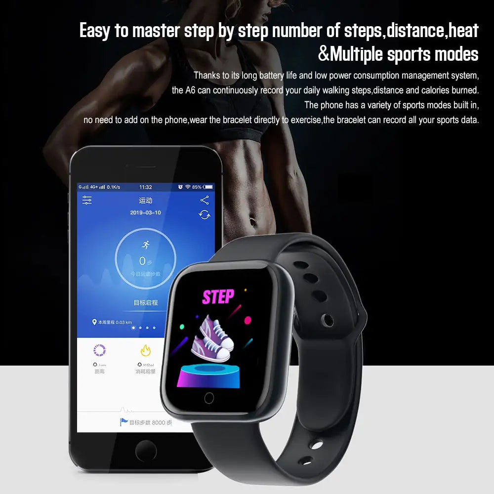 Montre fitness étanche avec fréquence cardiaque et notifications