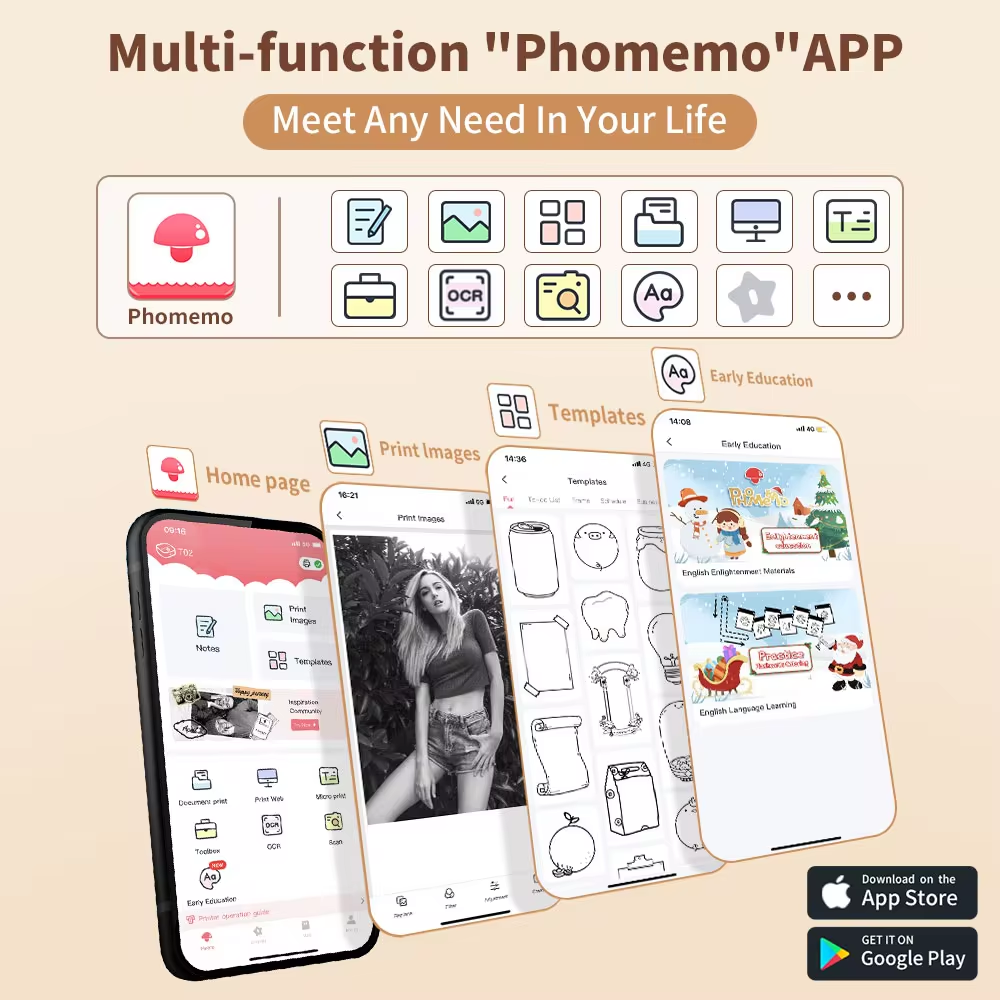 Imprimante portable Phomemo T02 – mini imprimante thermique sans encre Bluetooth pour étiquettes autocollantes et stickers