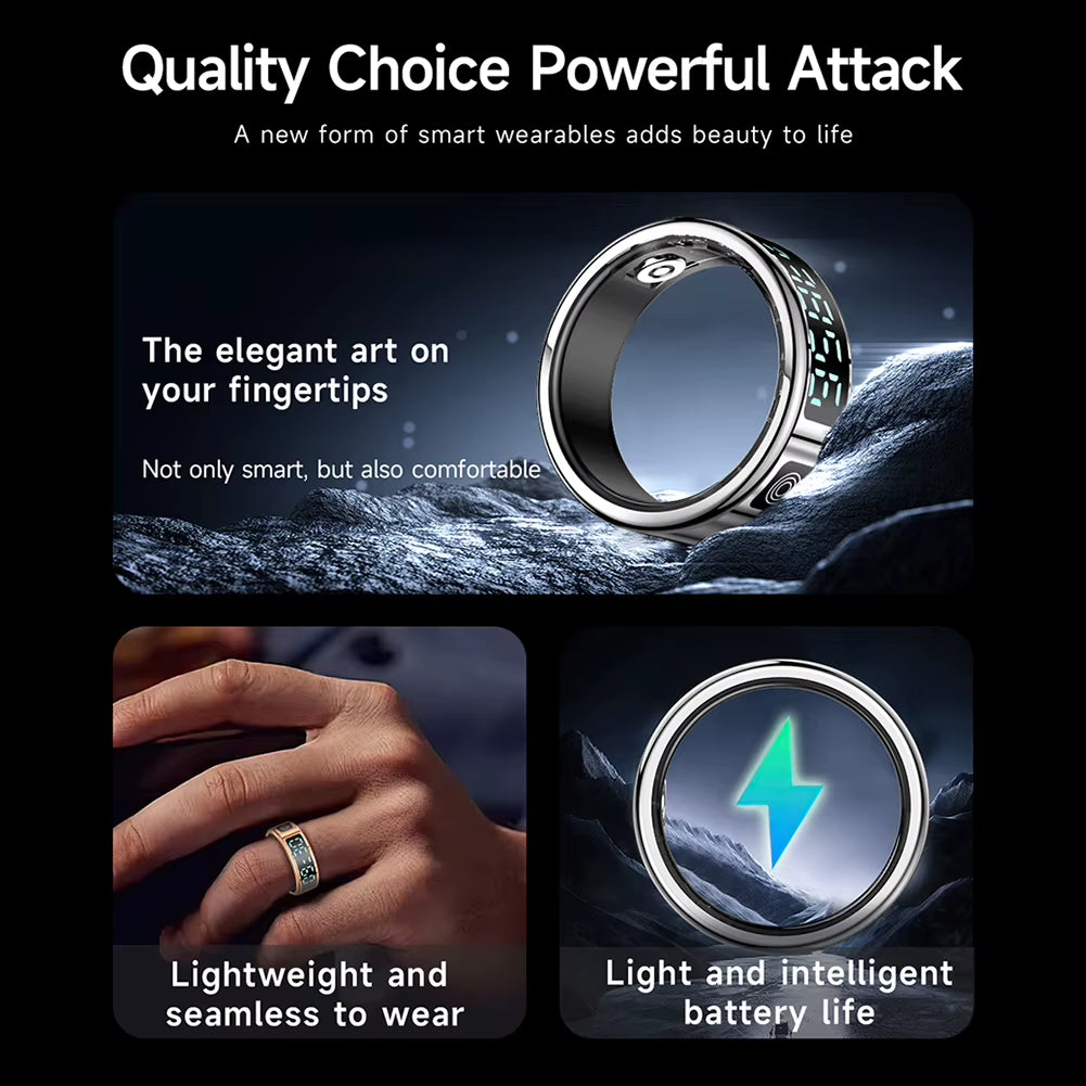 2025 New RS08 Smart Ring 5ATM Waterproof Health Fitness Ring Multi Sport Modes Heart Rate and Blood Oxygen Monitor for Men Women