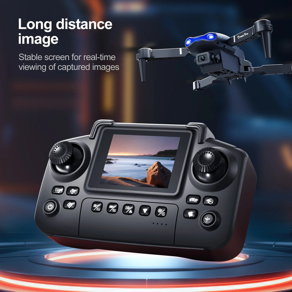 New E88 Drone Remote Control with Screen 4K Dual Camera Optical Flow Localization 2.4G RC Quadcopter One-Button Take-Off Drones