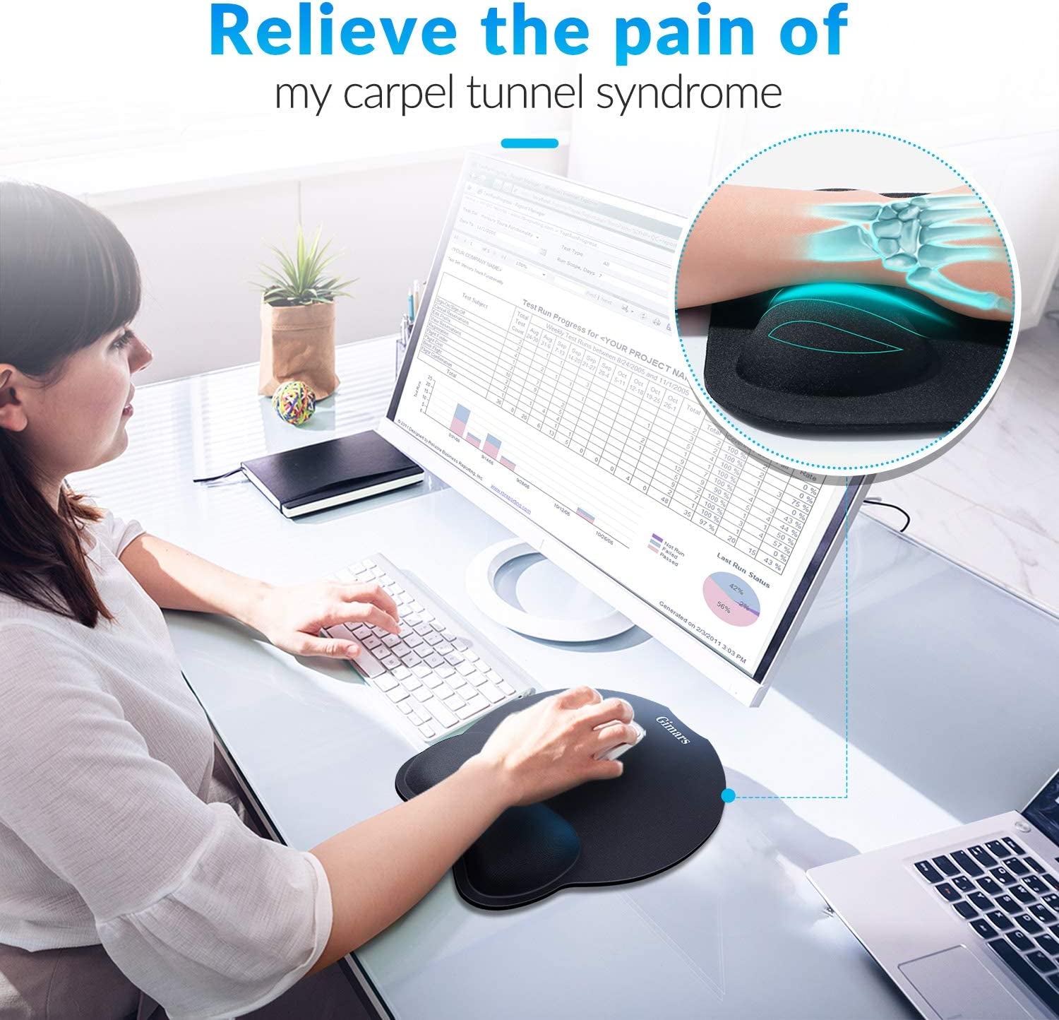 Mouse Pad Wrist Support [2 Pack], Upgrade Smooth Superfine Fibre Memory round Foam Ergonomic Mousepad with Nonslip Base for Laptop, Computer, Gaming, Office