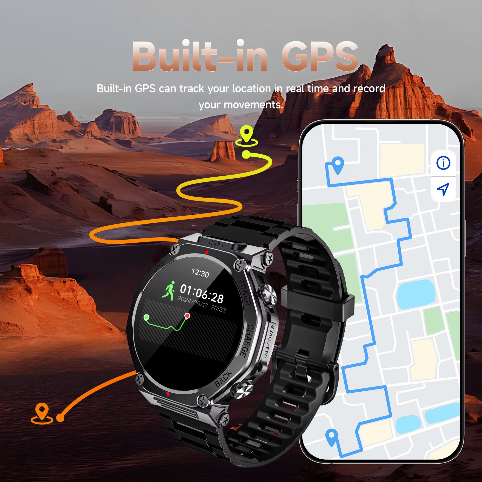 NEW T-Rex 3 Built-In GPS Sport Smart Watch for Xiaomi Men 1200Mah Large Battery Bluetooth Call Reverse Charge Flashlight Gift