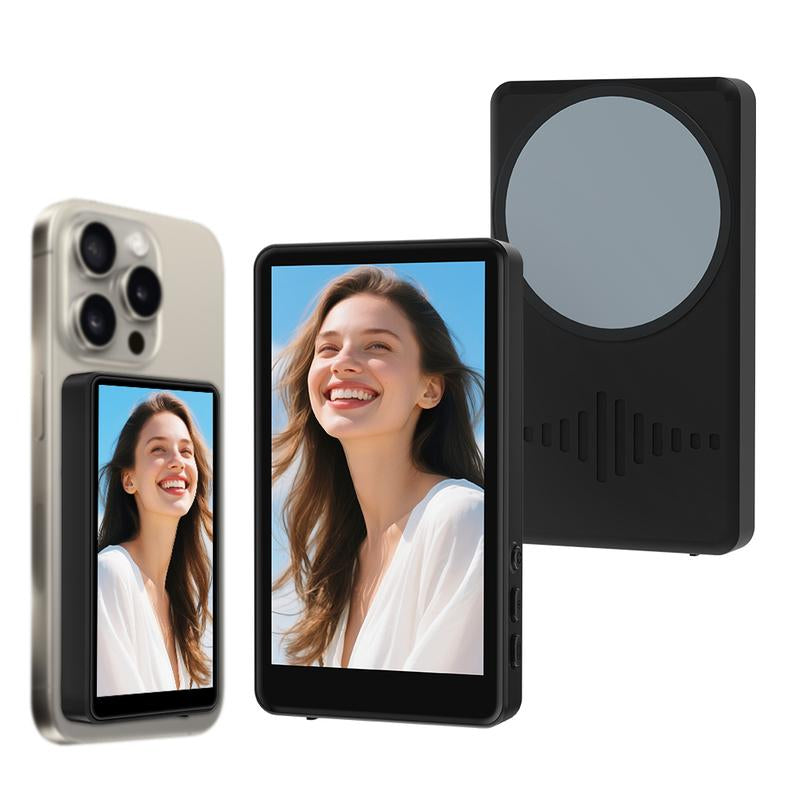 Portable Selfie Monitor Screen Iphone with Fill Light, Magnetic Vlog Live Streaming Screen, 4.3-Inch Upgraded Large Screen,1080P Rear Camera Selfie Monitor for Recording & Vlog Comes with Built-In Sound Synchronization.