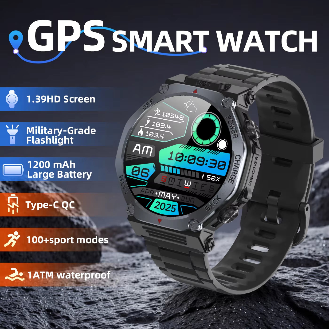 NEW T-Rex 3 Built-In GPS Sport Smart Watch for Xiaomi Men 1200Mah Large Battery Bluetooth Call Reverse Charge Flashlight Gift