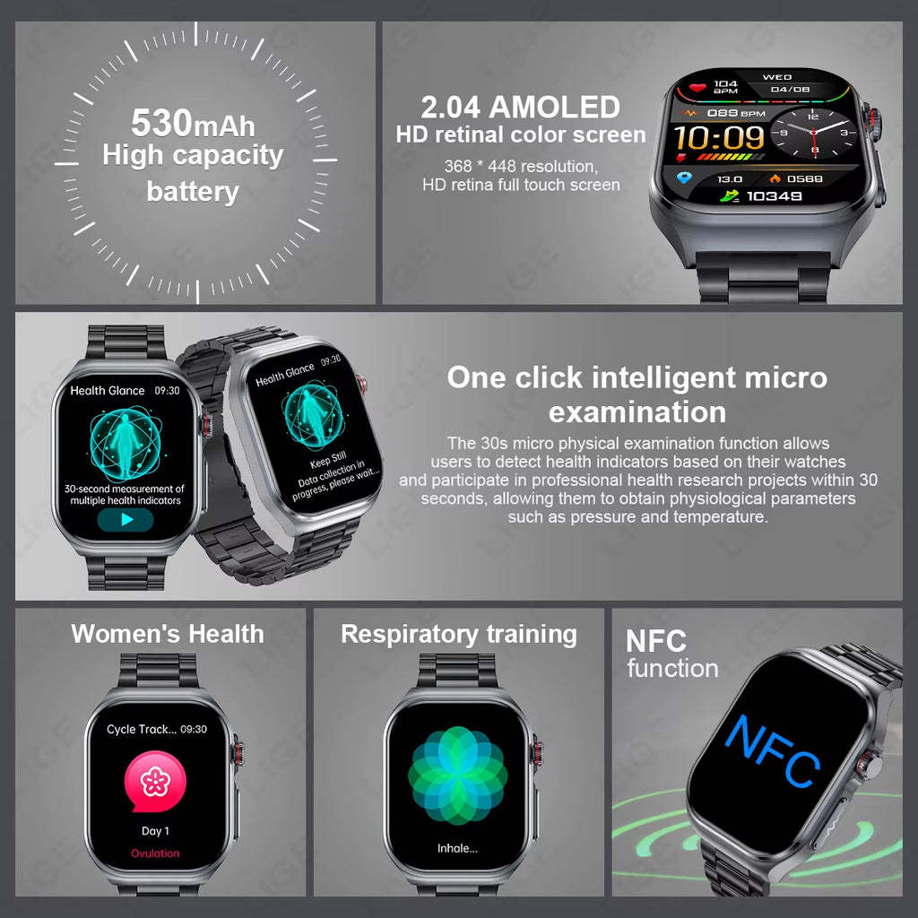 AMOLED Smart Watch ET585 Men ECG Blood Compositoin Health Monitoring Bluetooth Call Women Sports Fitness Tracker Smartwatch