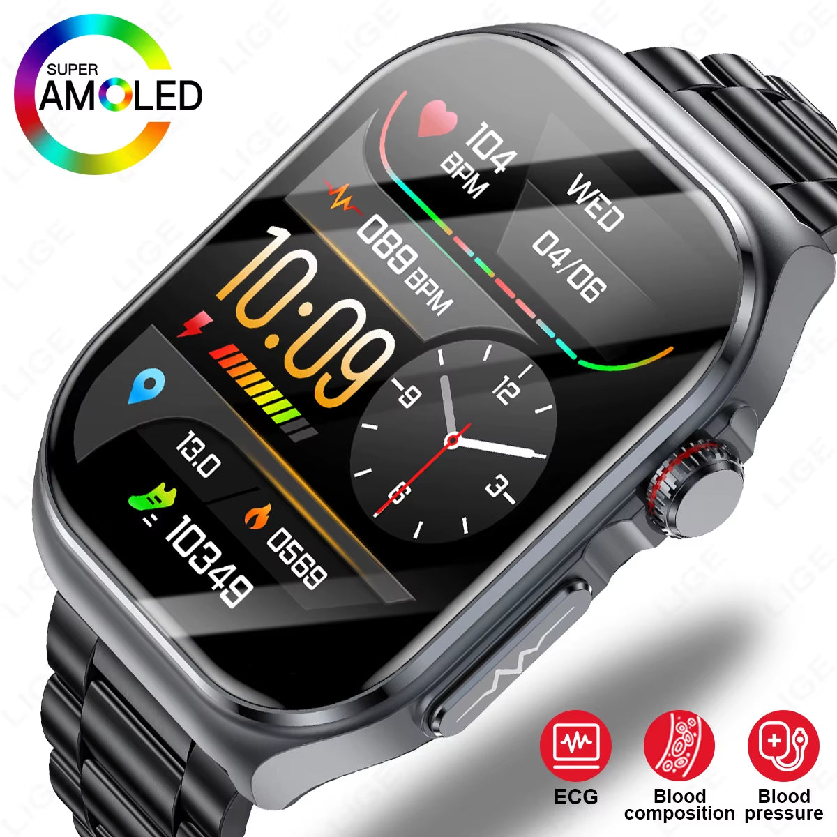 AMOLED Smart Watch ET585 Men ECG Blood Compositoin Health Monitoring Bluetooth Call Women Sports Fitness Tracker Smartwatch