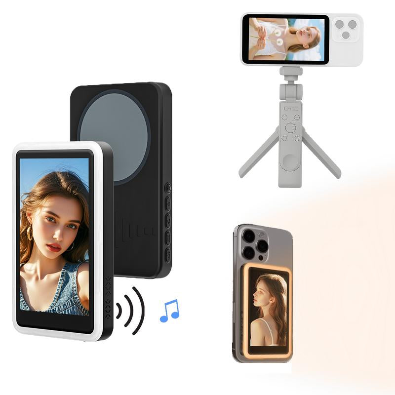 Portable Selfie Monitor Screen Iphone with Fill Light, Magnetic Vlog Live Streaming Screen, 4.3-Inch Upgraded Large Screen,1080P Rear Camera Selfie Monitor for Recording & Vlog Comes with Built-In Sound Synchronization.