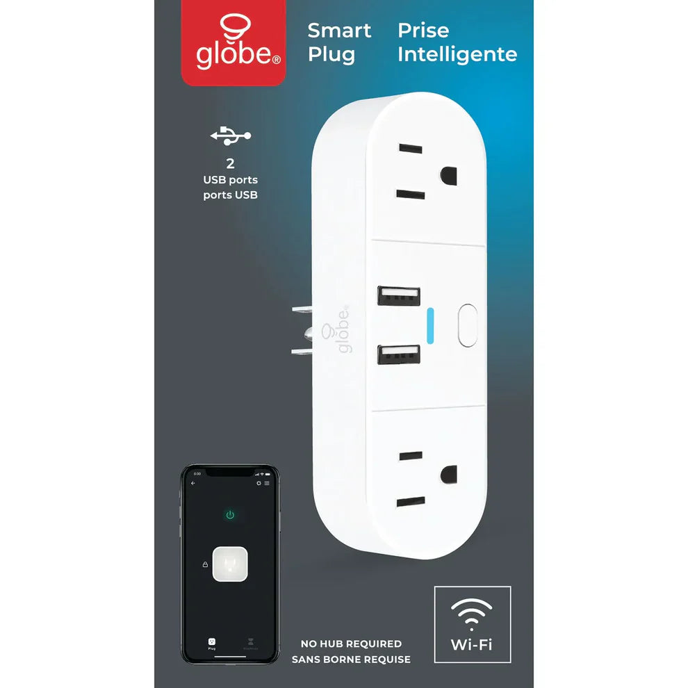 Prise intelligente Wi-Fi Globe 2 prises + 2 USB